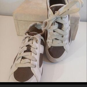 Rare Vintage Halston Brown Tan Retro Leather Sneakers Sz 6.5